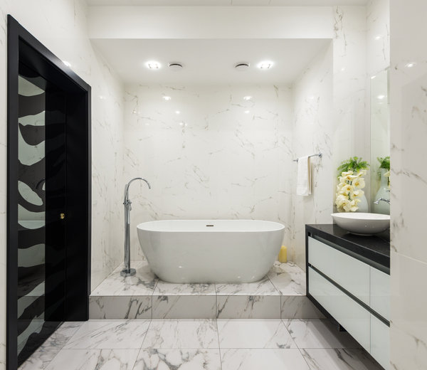 Marble bathroom with freestanding tub